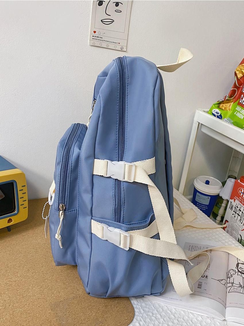 Cartoon Decor Letter Patch Backpack With Doll