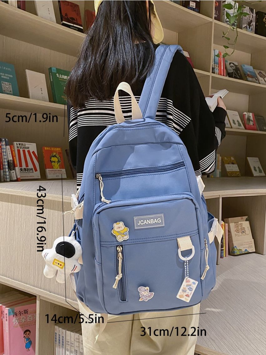 Cartoon Decor Letter Patch Backpack With Doll