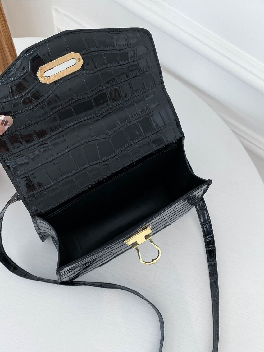 Crocodile Embossed Flap Square Bag
