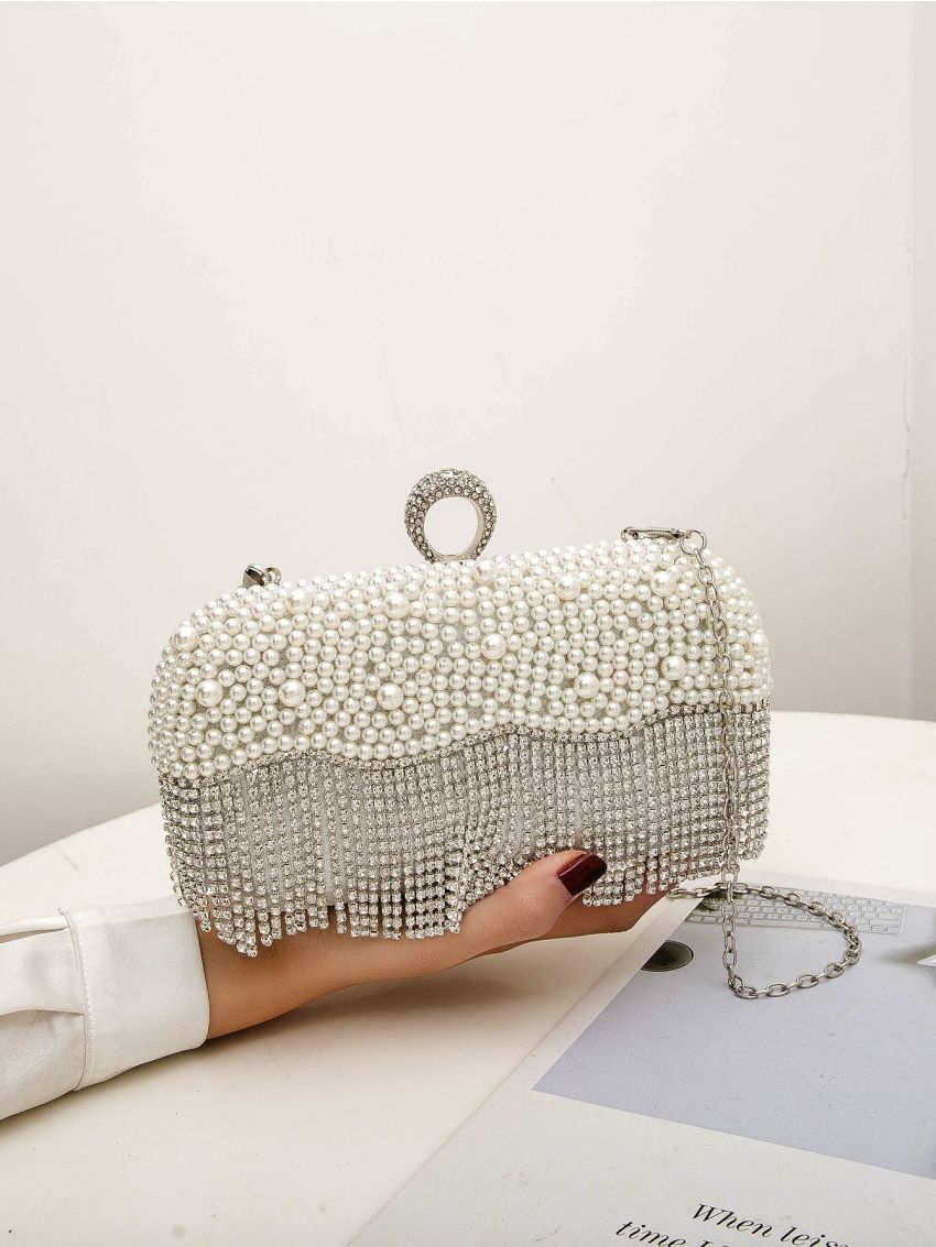 Mini Faux Pearl & Rhinestone Decor Box Bag