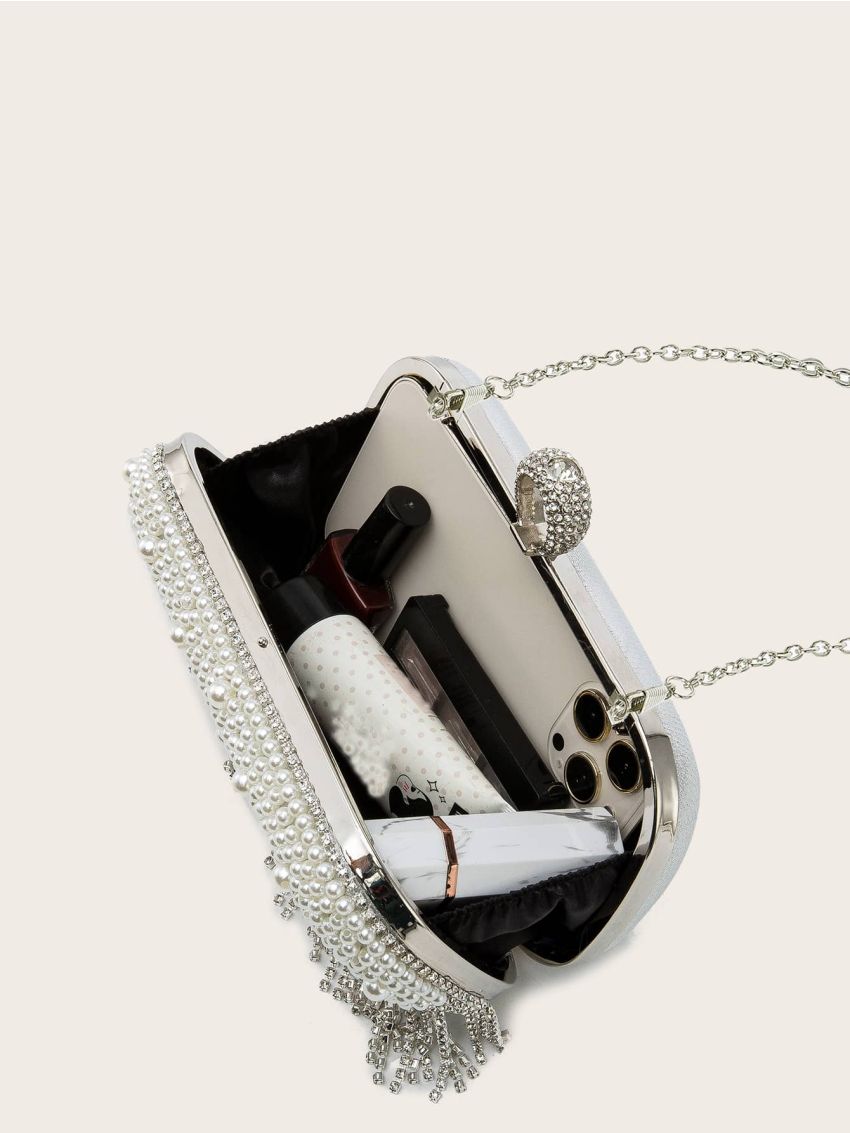 Mini Faux Pearl & Rhinestone Decor Box Bag