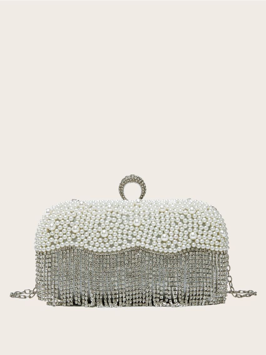 Mini Faux Pearl & Rhinestone Decor Box Bag