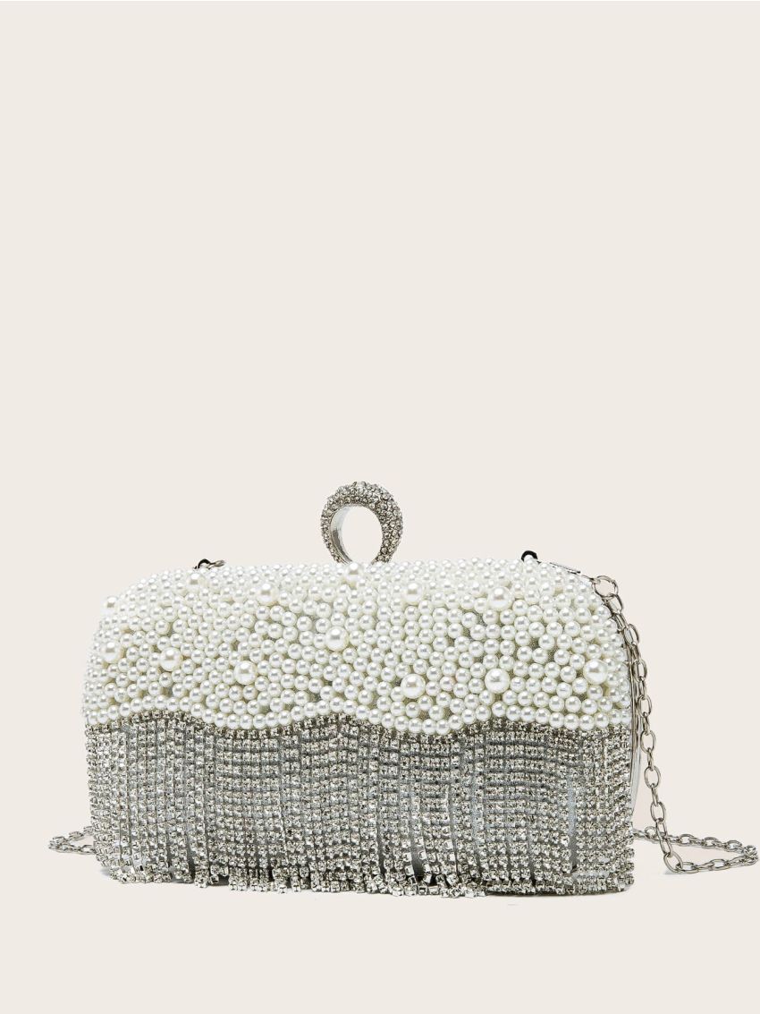 Mini Faux Pearl & Rhinestone Decor Box Bag