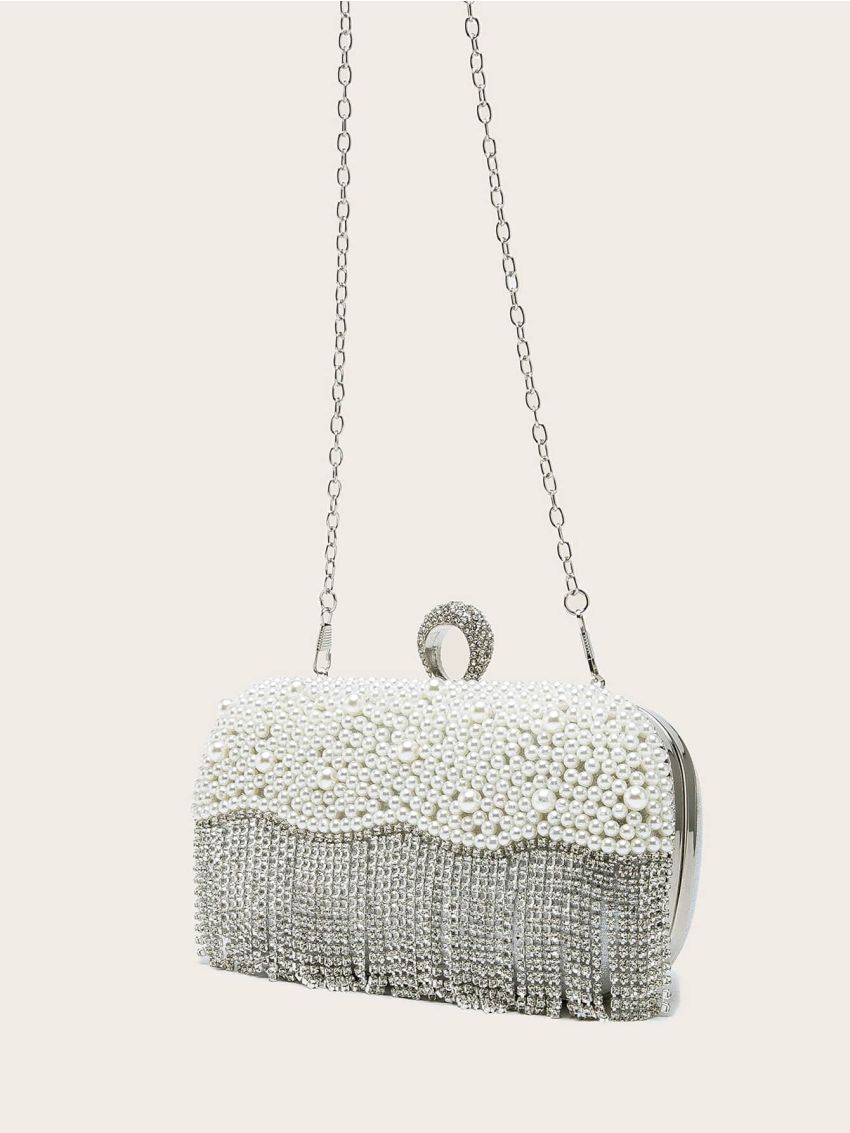 Mini Faux Pearl & Rhinestone Decor Box Bag