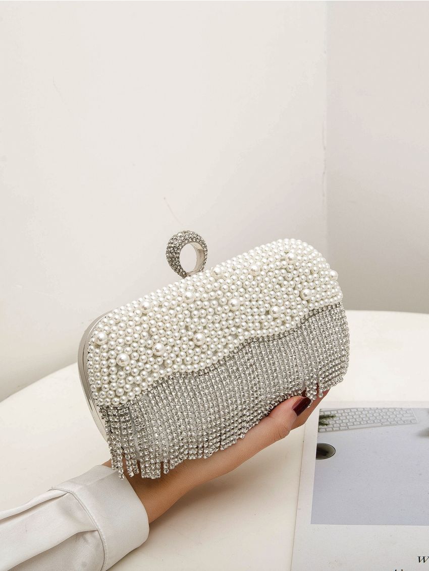 Mini Faux Pearl & Rhinestone Decor Box Bag