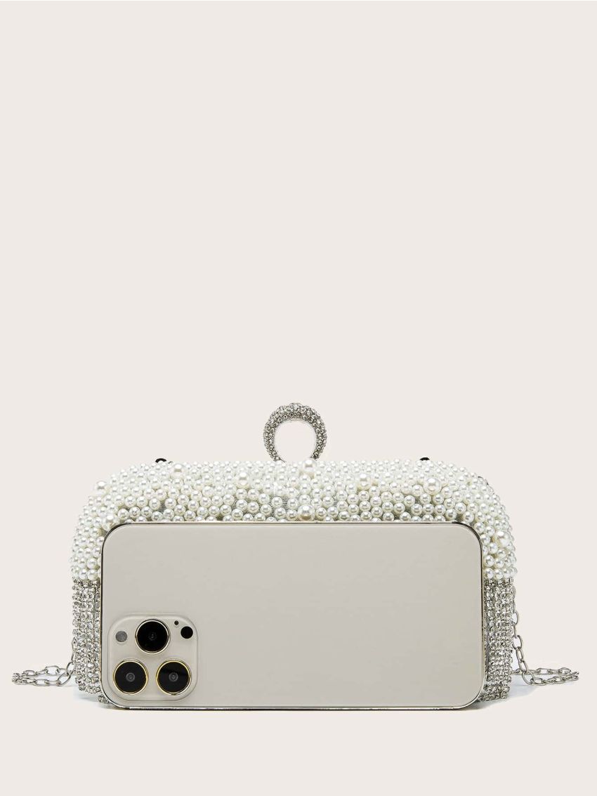 Mini Faux Pearl & Rhinestone Decor Box Bag