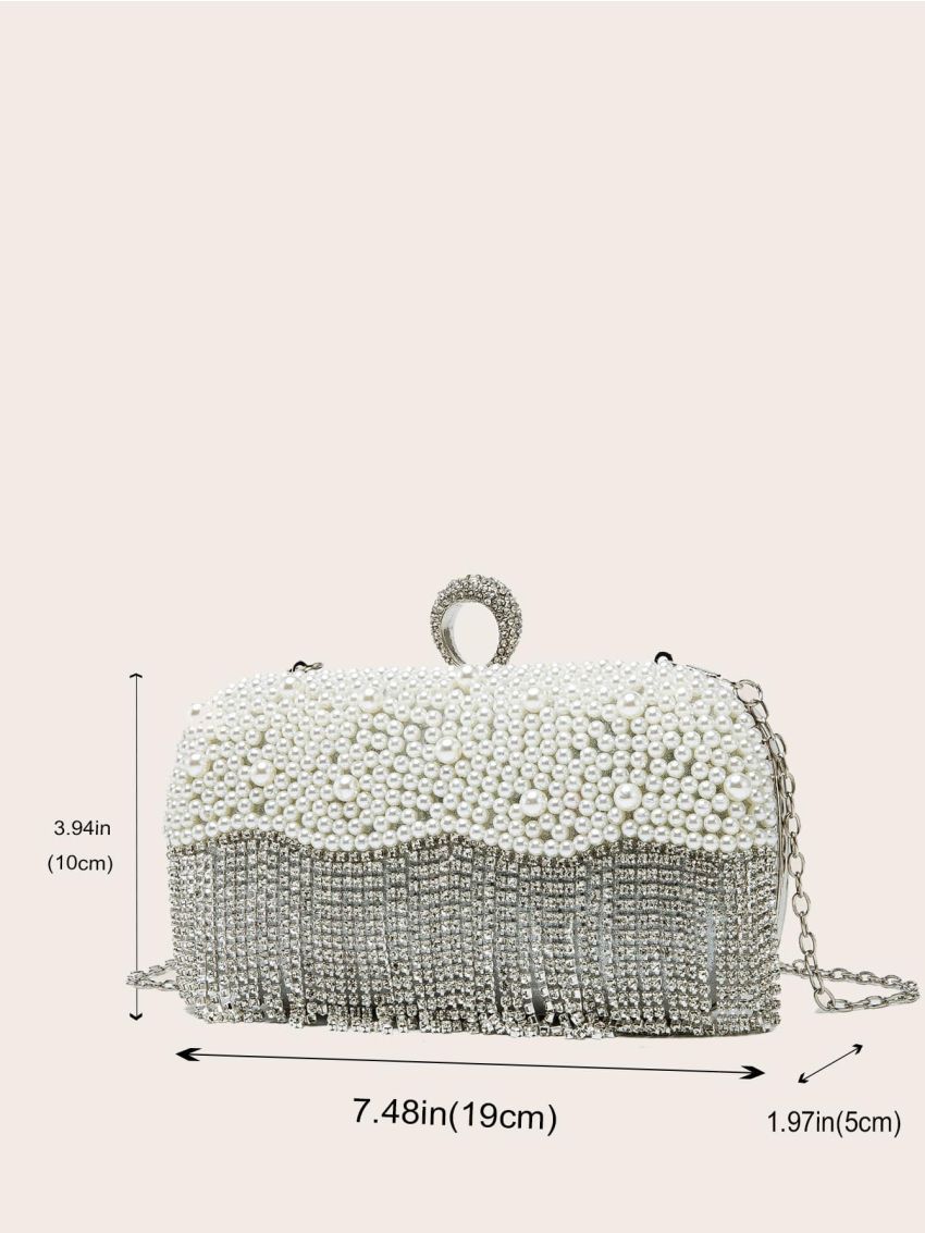 Mini Faux Pearl & Rhinestone Decor Box Bag