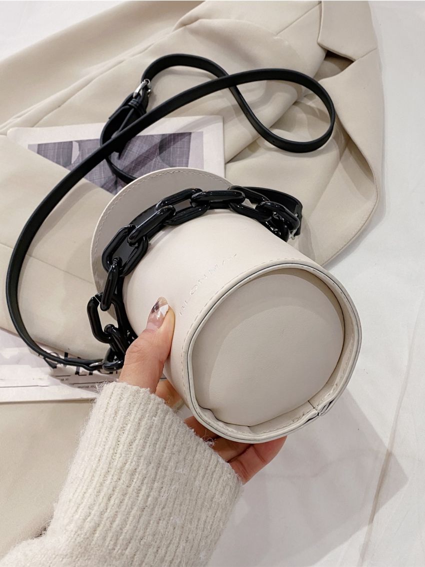 Two Tone Chain Decor Bucket Bag