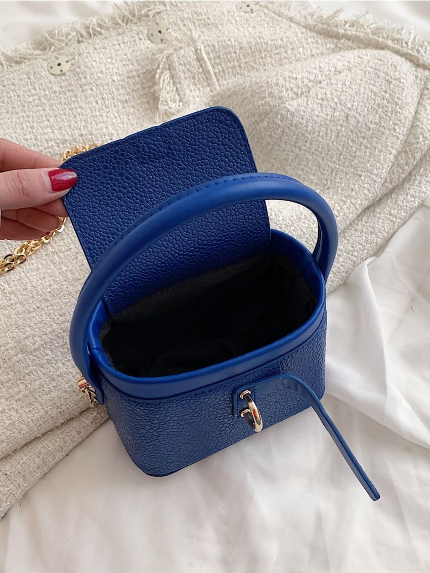 Mini Litchi Embossed Flap Bucket Bag