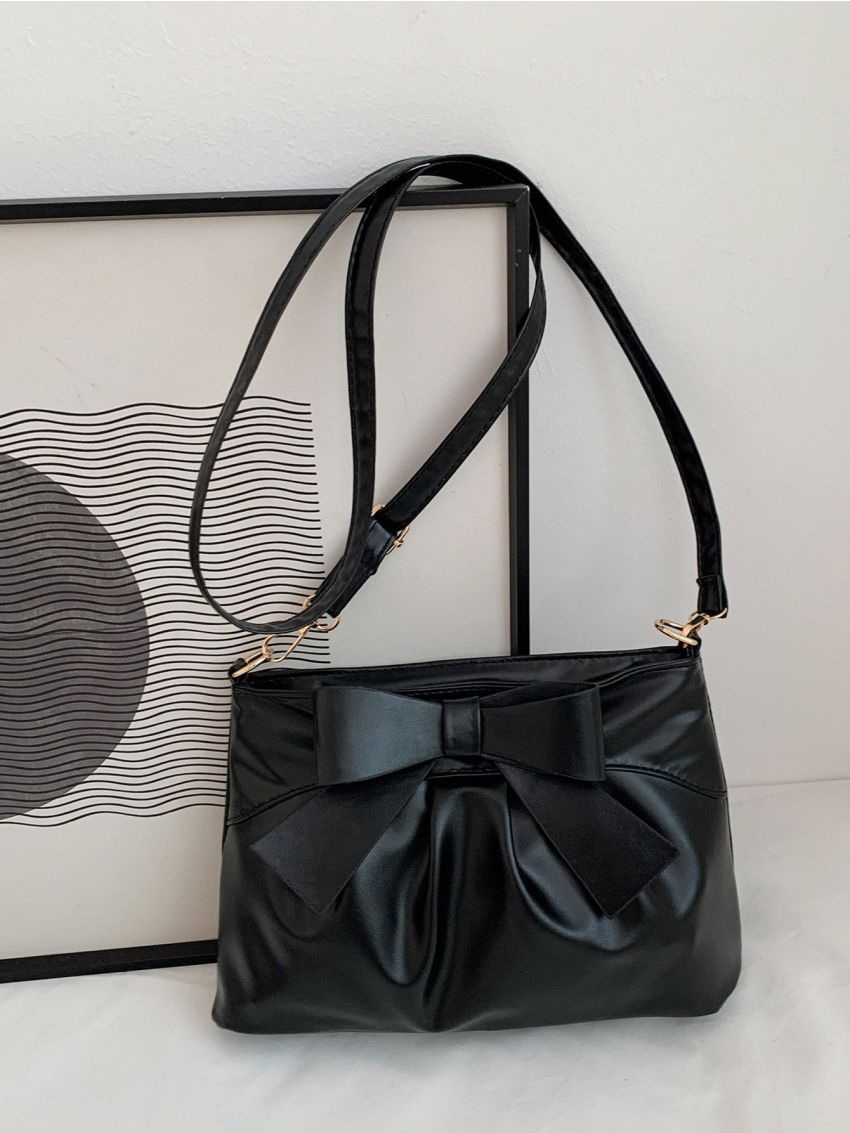 Minimalist Bow Decor Ruched Bag
