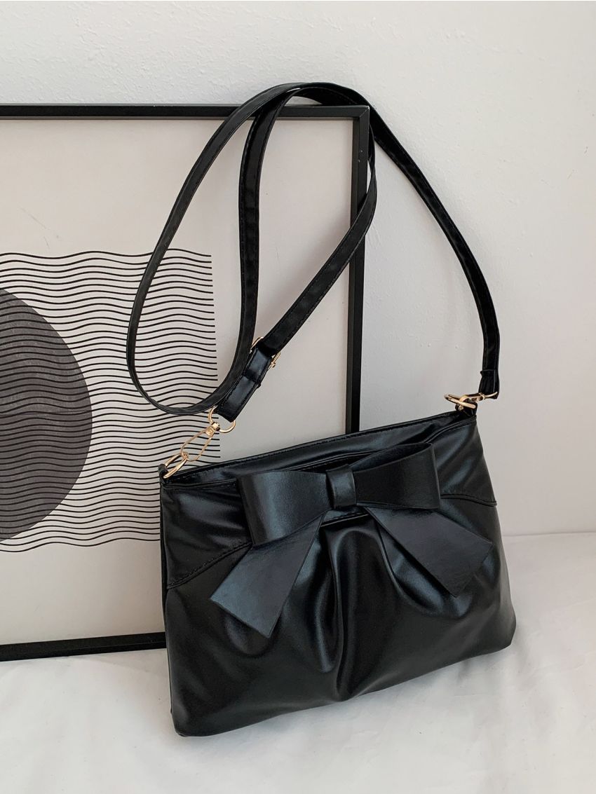 Minimalist Bow Decor Ruched Bag