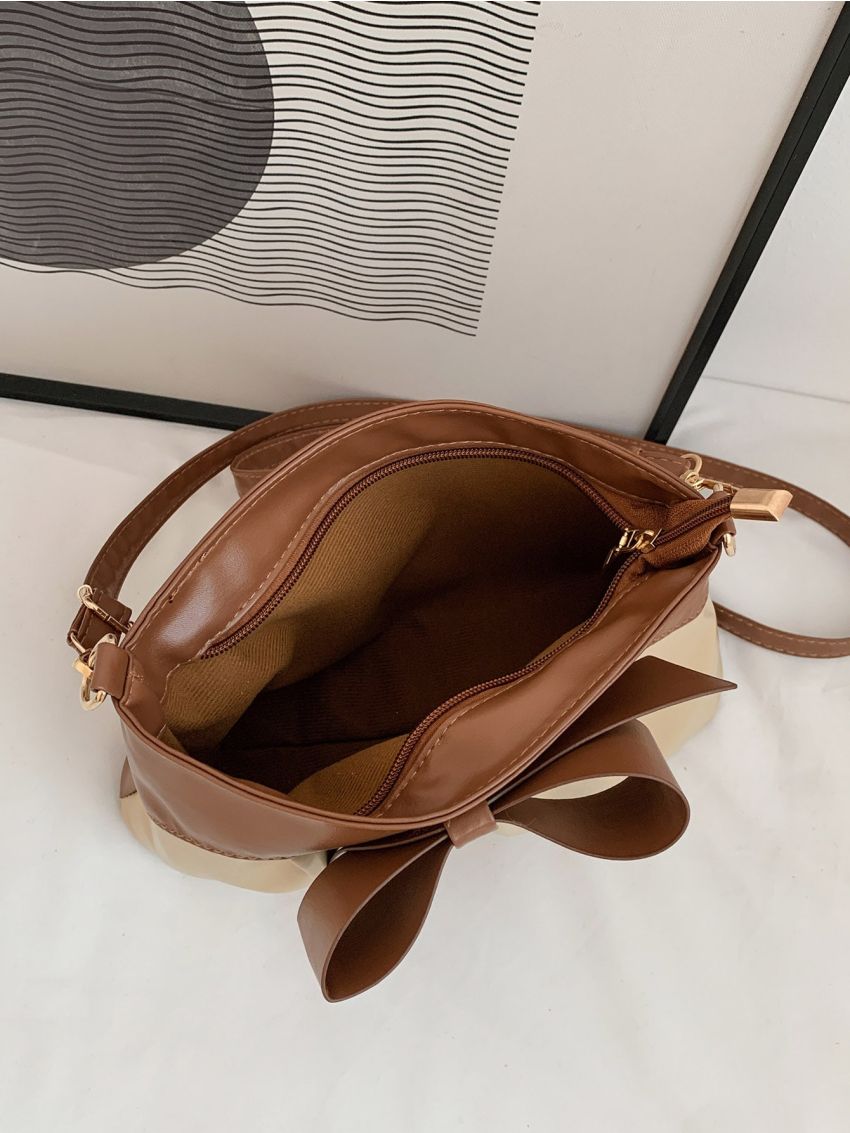 Bow Decor Two Tone Shoulder Bag