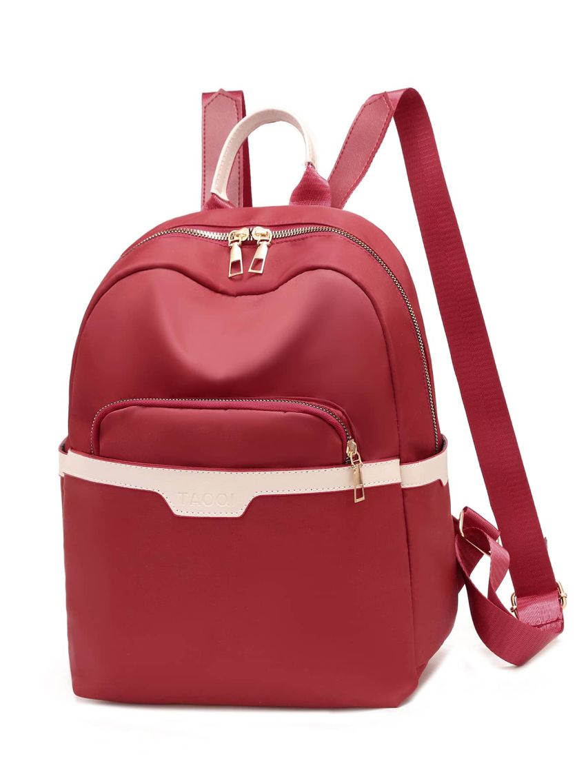 Contrast Trim Double Zipper Backpack