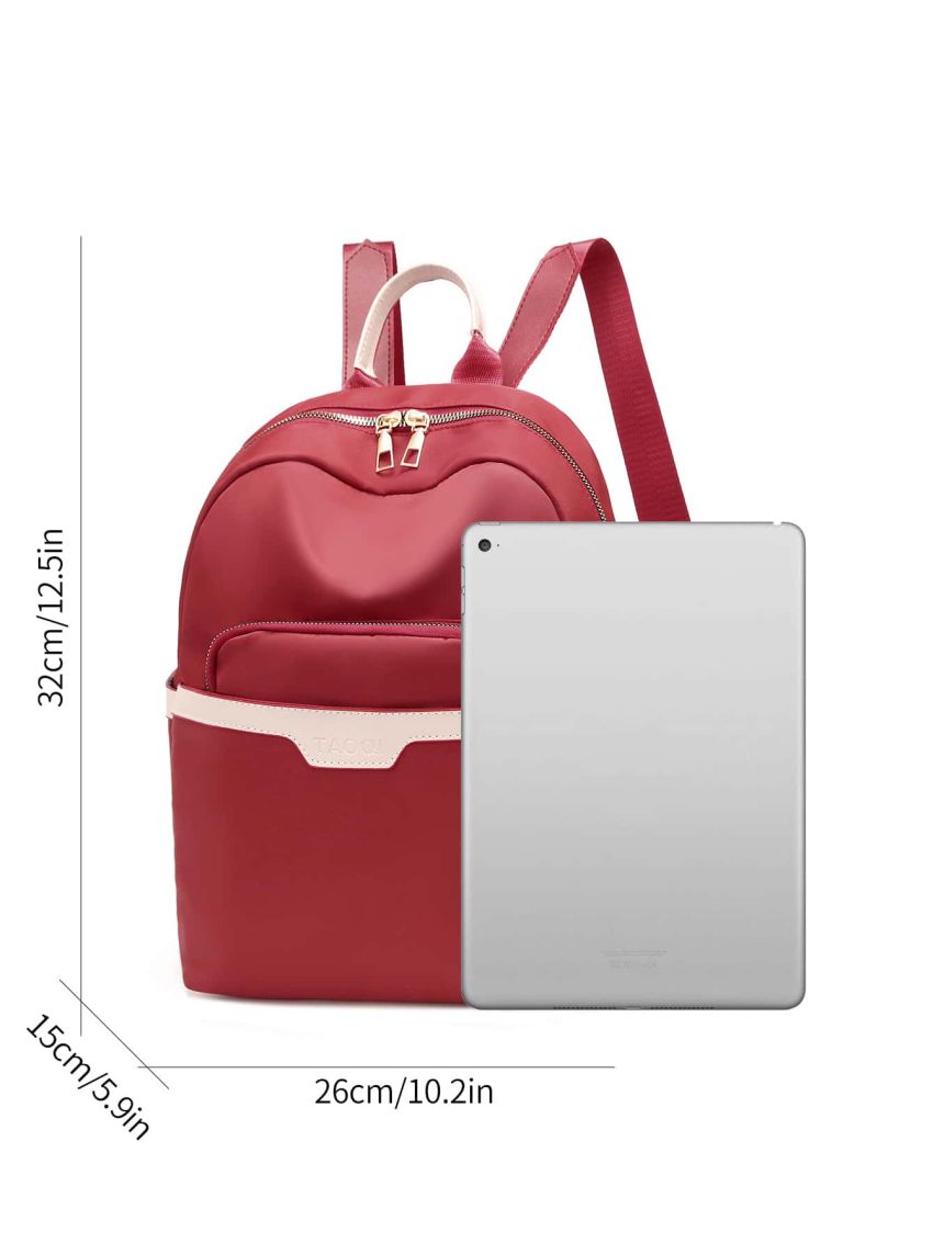 Contrast Trim Double Zipper Backpack