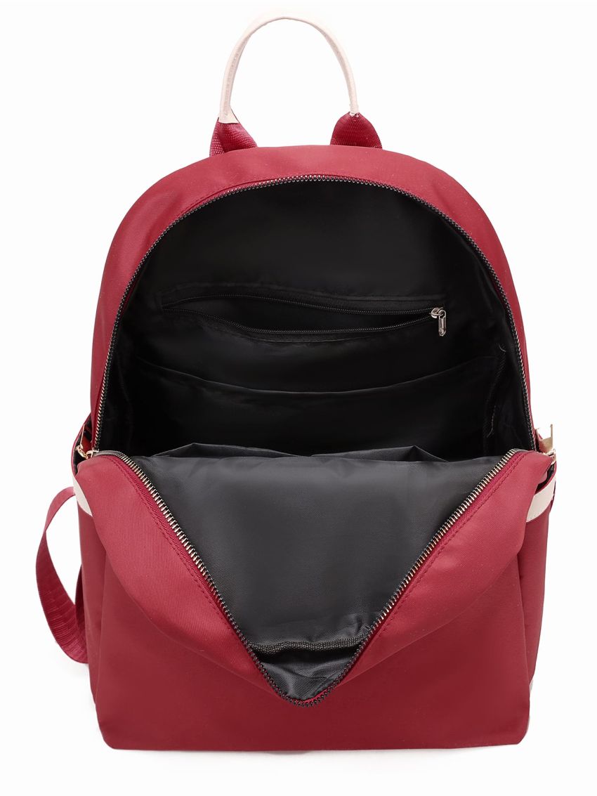 Contrast Trim Double Zipper Backpack