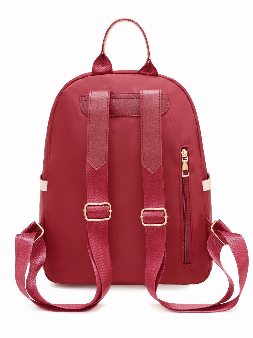 Contrast Trim Double Zipper Backpack