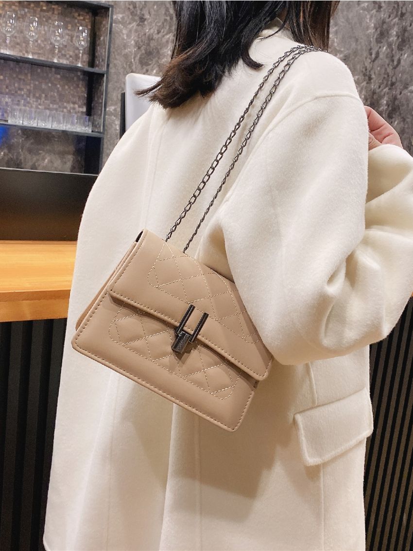 Mini Metal Decor Quilted Pattern Flap Square Bag