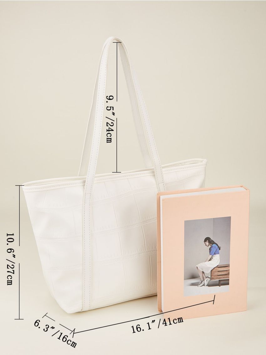 Crocodile Embossed Shoulder Tote Bag