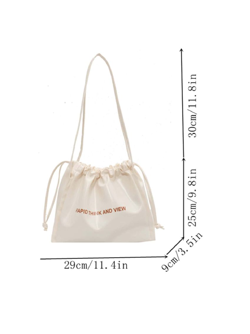 Letter Graphic Drawstring Tote Bag
