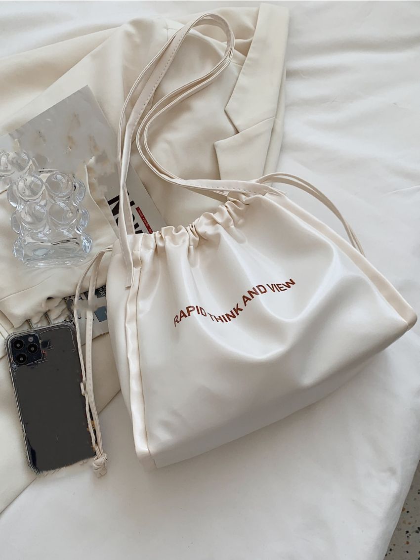 Letter Graphic Drawstring Tote Bag