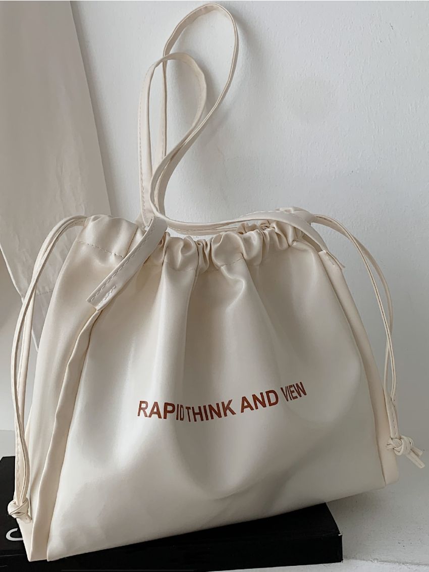 Letter Graphic Drawstring Tote Bag