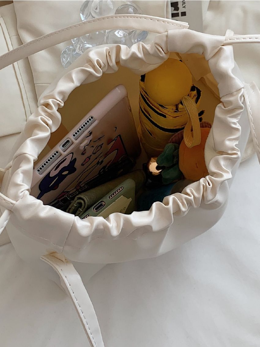 Letter Graphic Drawstring Tote Bag