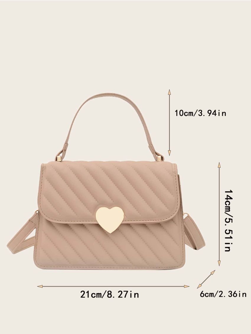 Metal Heart Decor Stitch Detail Square Bag