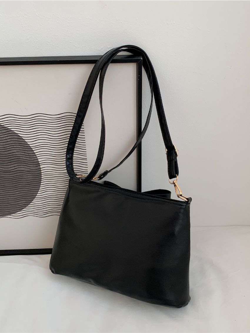 Minimalist Bow Decor Ruched Square Bag