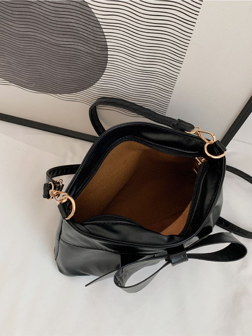 Minimalist Bow Decor Ruched Square Bag