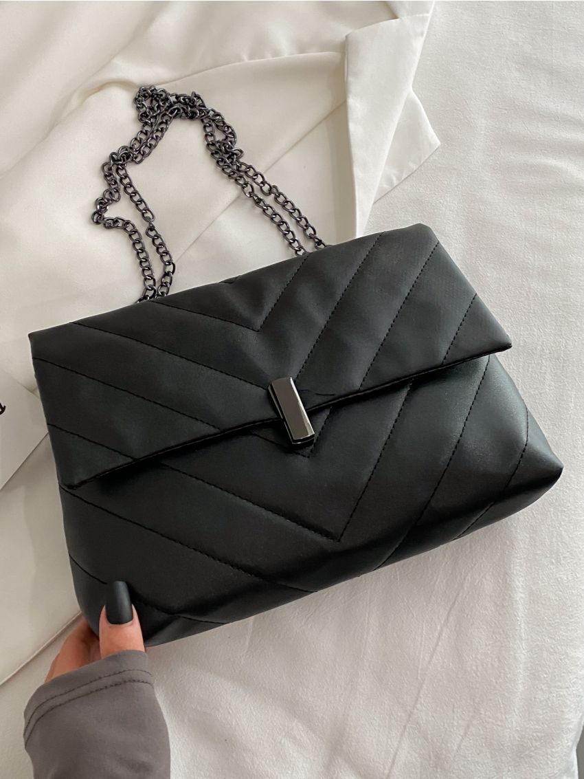 Minimalist Chevron Chain Flap Tote Bag