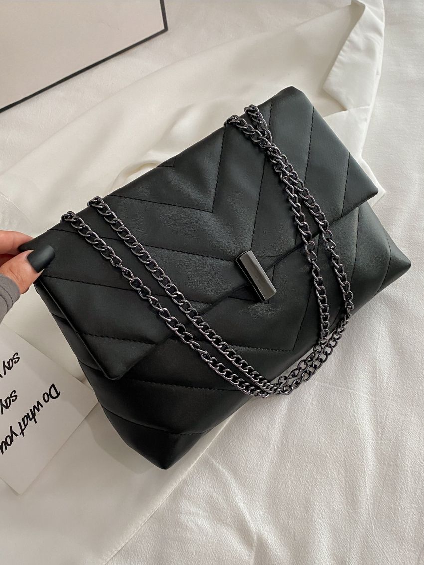 Minimalist Chevron Chain Flap Tote Bag