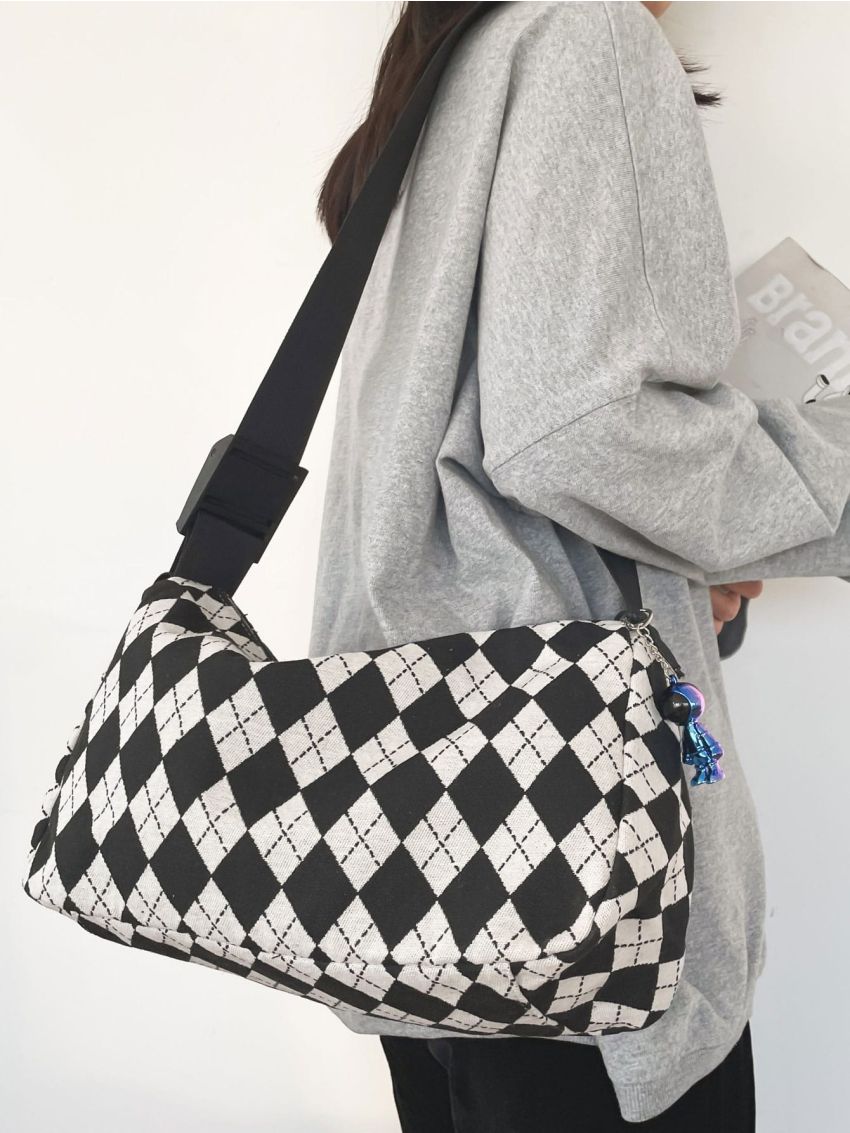 Geometric Graphic Square Bag With Bag Charm