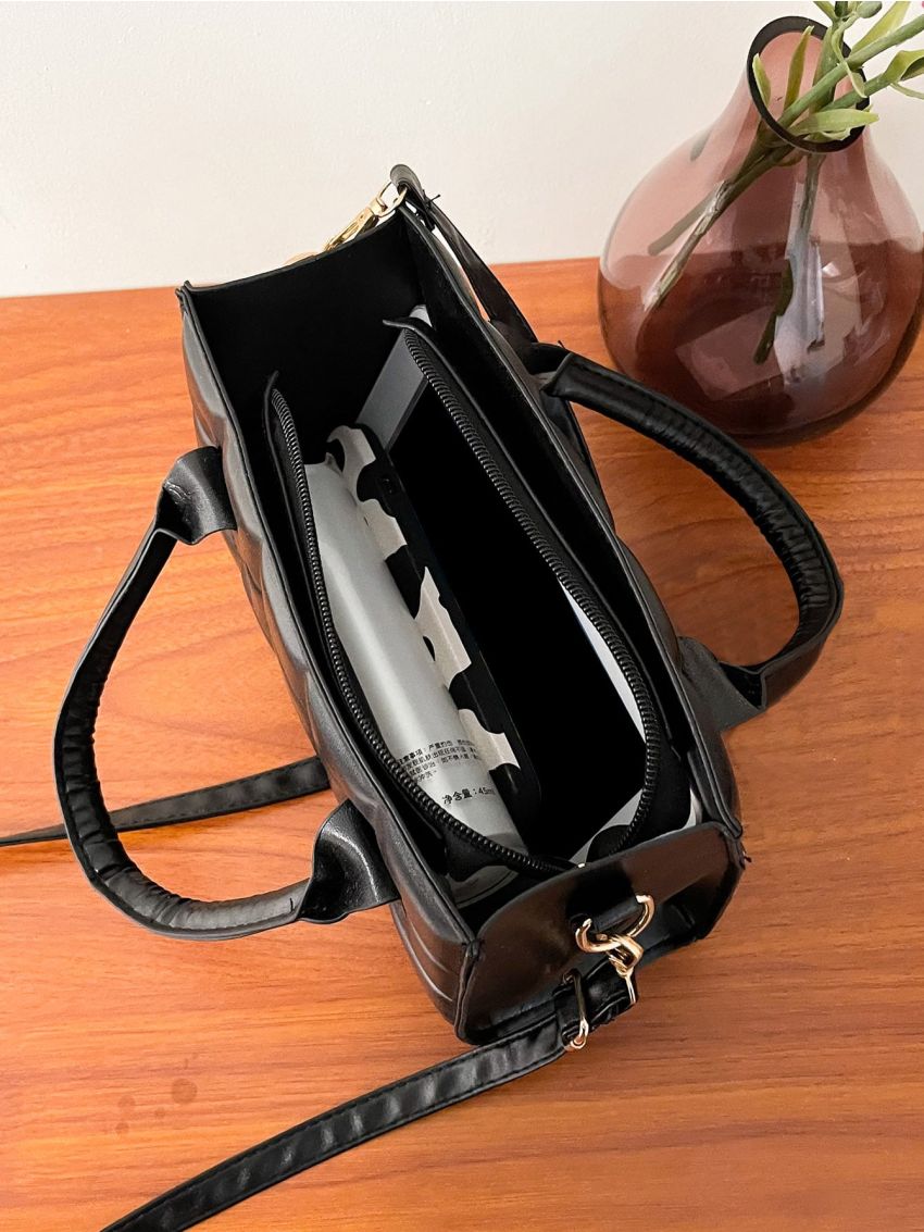 Quilted Top Handle Square Bag