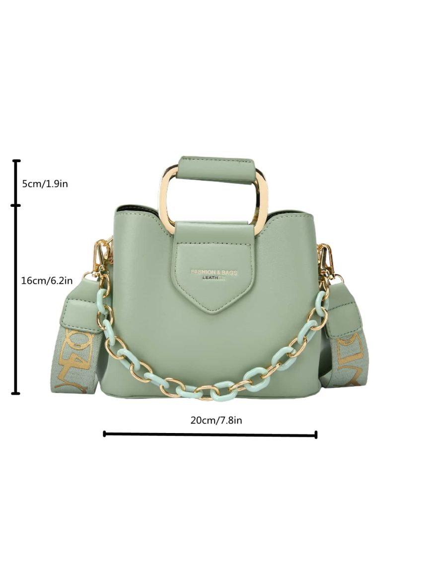Mini Letter Graphic Chain Decor Bucket Bag
