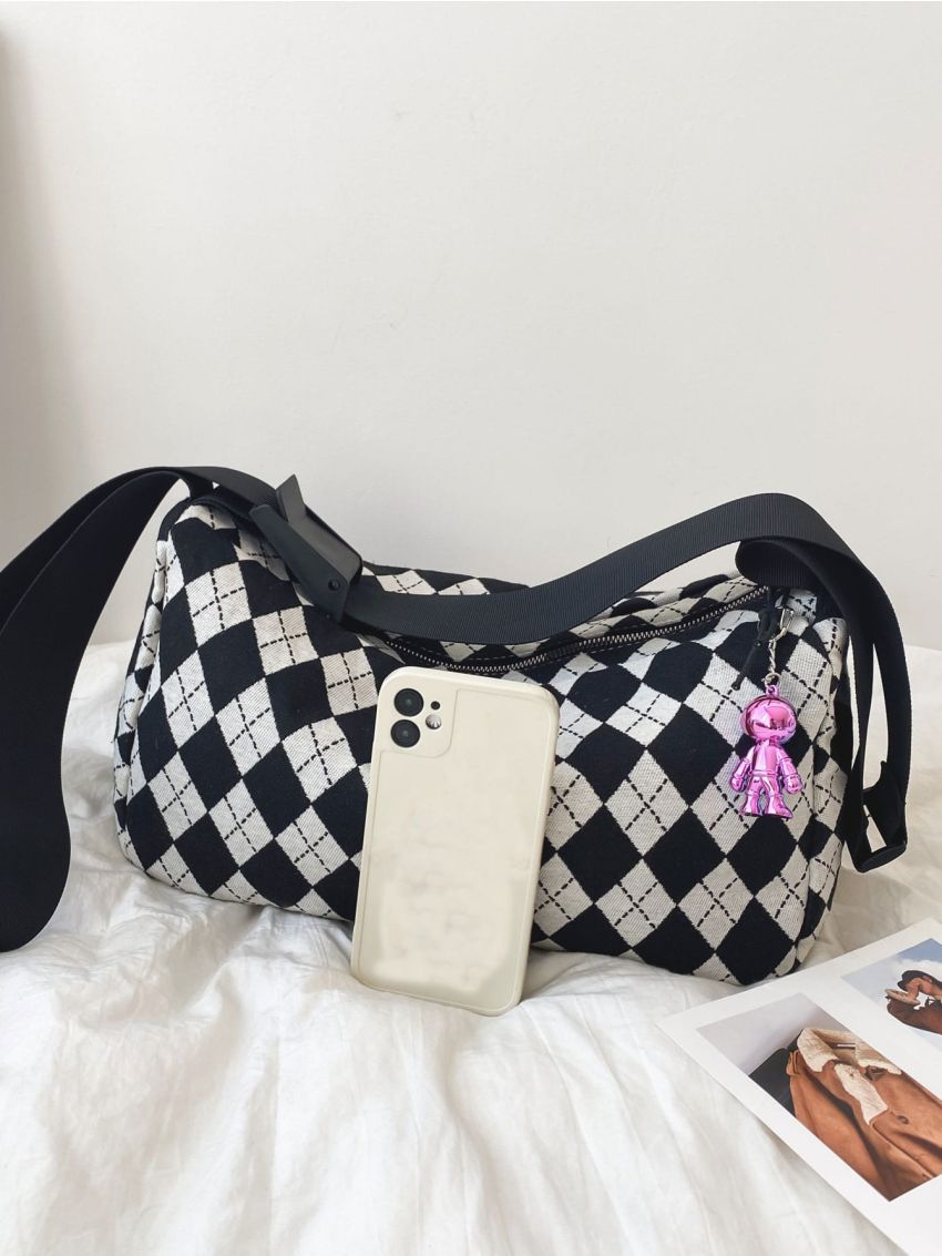 Geometric Graphic Square Bag With Bag Charm