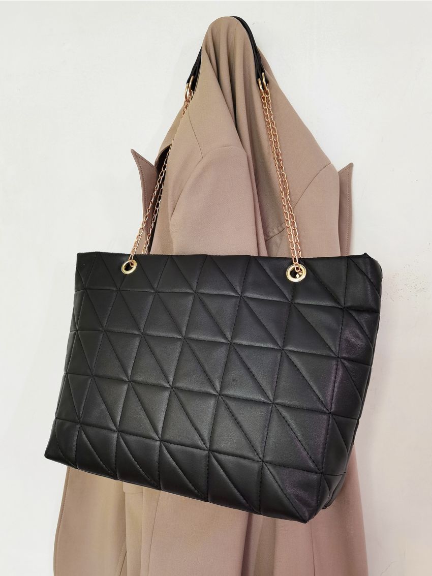 Quilted Chain Shoulder Tote Bag