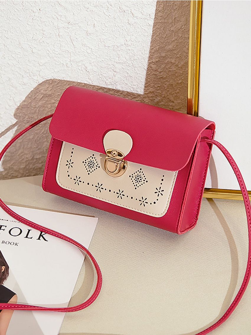 Mini Colorblock Hollow Out Flap Square Bag