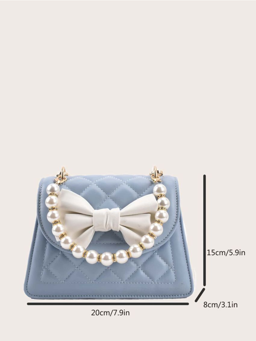 Faux Pearl & Bow Decor Flap Square Bag