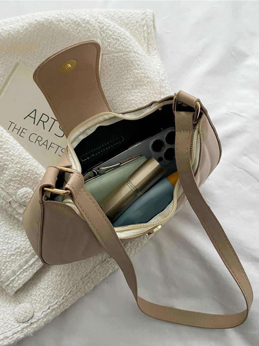 Letter Graphic Flap Baguette Bag