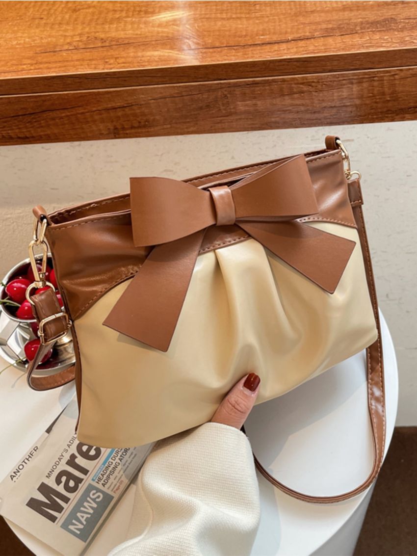 Bow Decor Two Tone Shoulder Bag