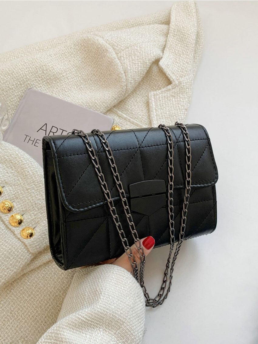 Quilted Pattern Chain Square Bag