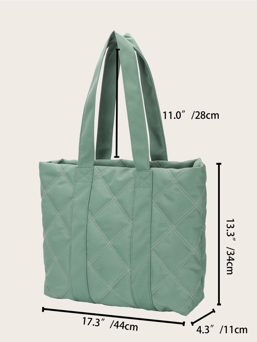 Letter Patch Decor Quilted Shoulder Tote Bag