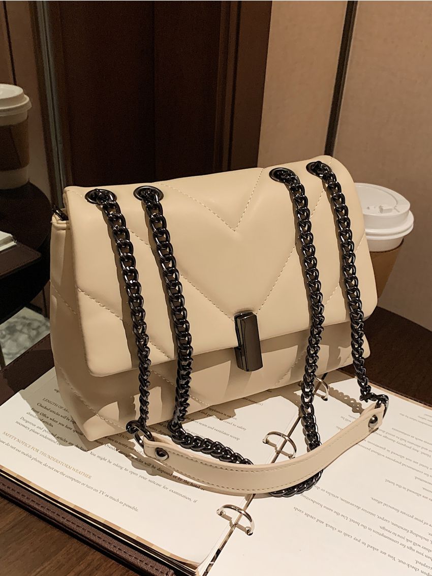 Chevron Flap Chain Square Bag
