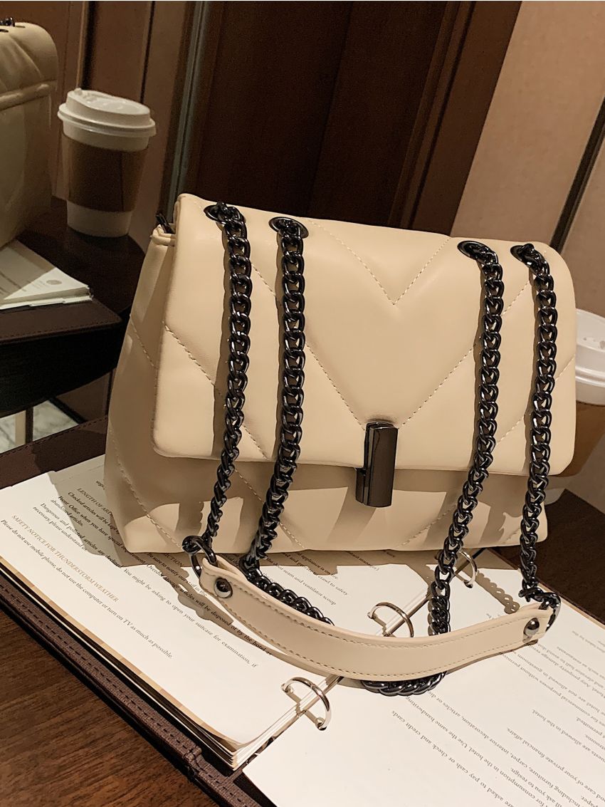 Chevron Flap Chain Square Bag