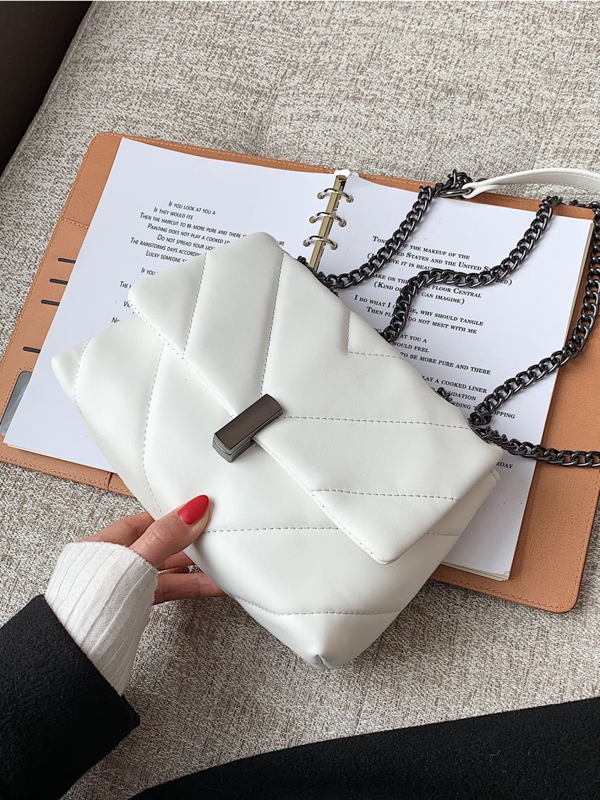 Chevron Flap Chain Square Bag