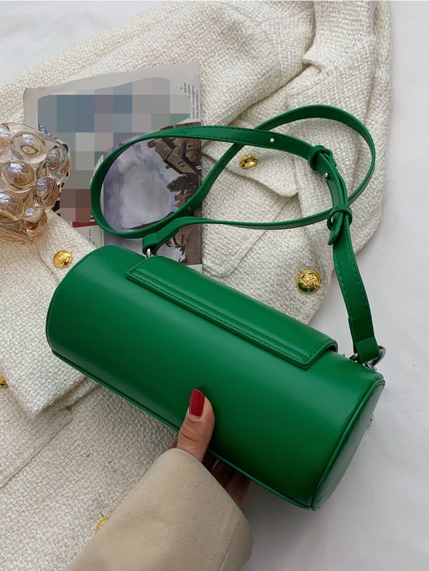 Chain Decor Flap Cylinder Bag