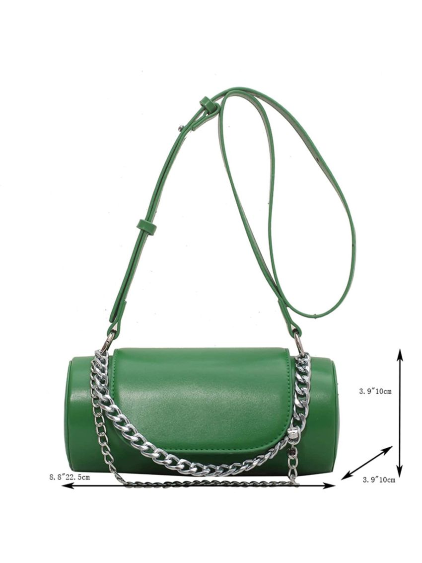 Chain Decor Flap Cylinder Bag