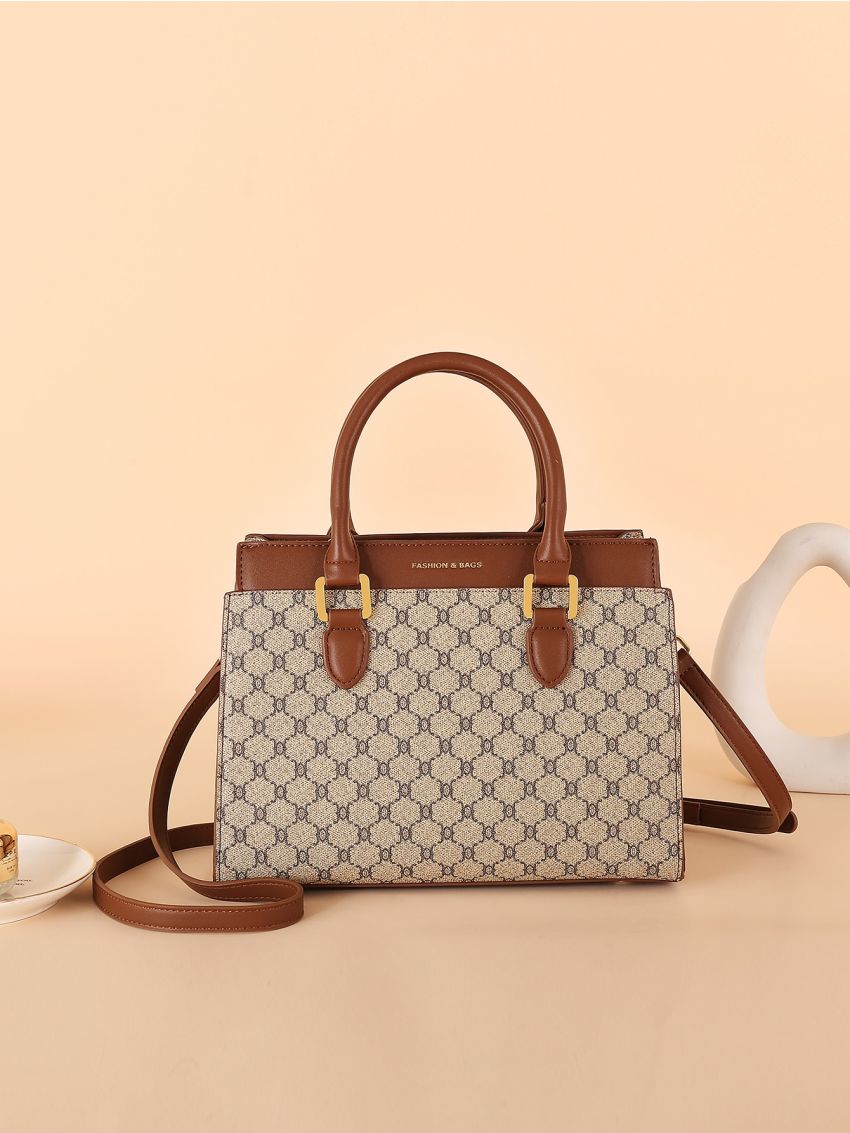 Geo Graphic Top Handle Tote Bag