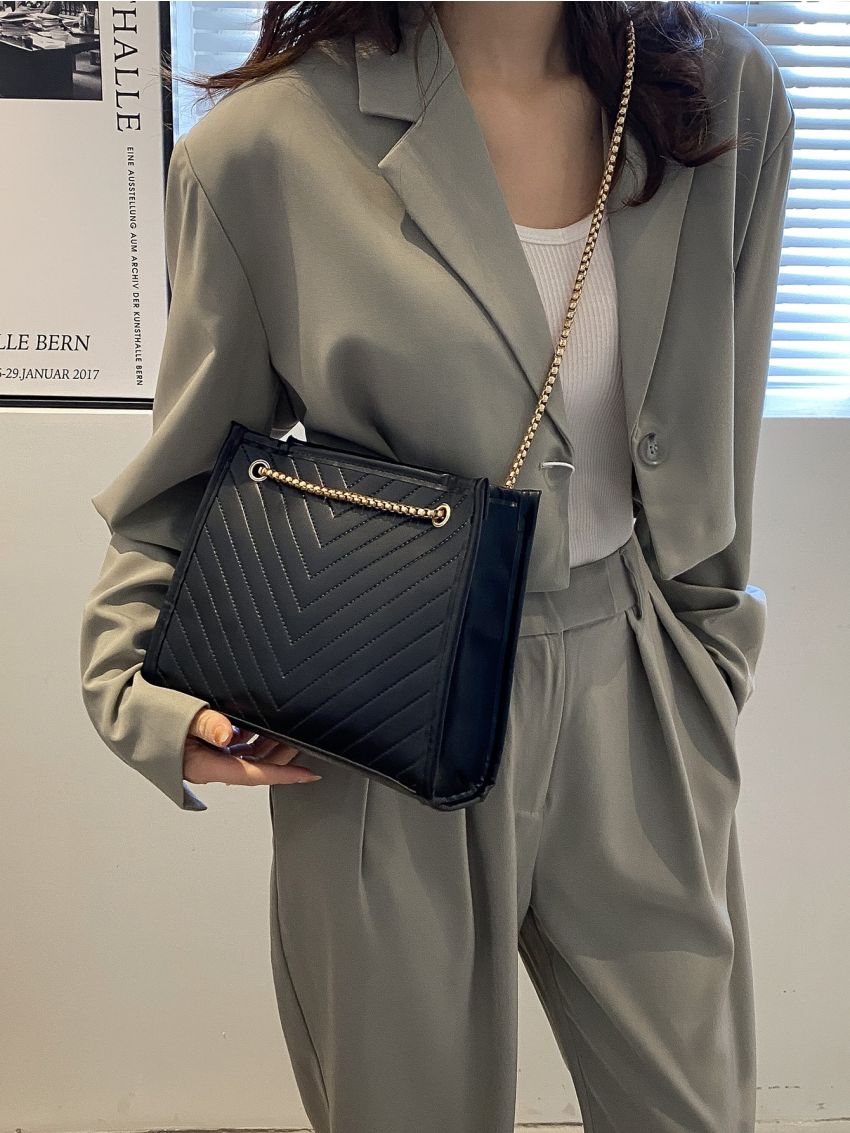 Minimalist Chevron Chain Square Bag