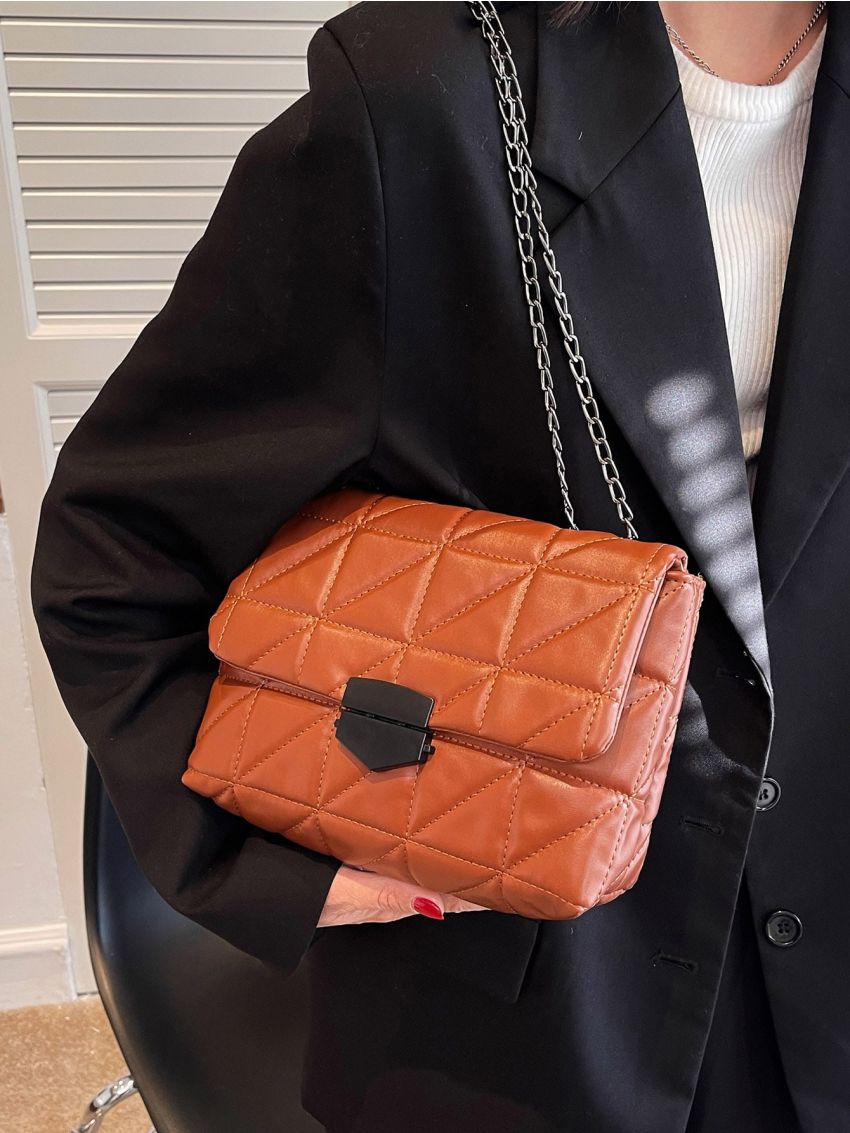 Quilted Pattern Flap Square Bag